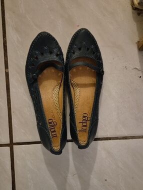 Indigo Women's Navy Mary Jane Flats with Perforated Detail